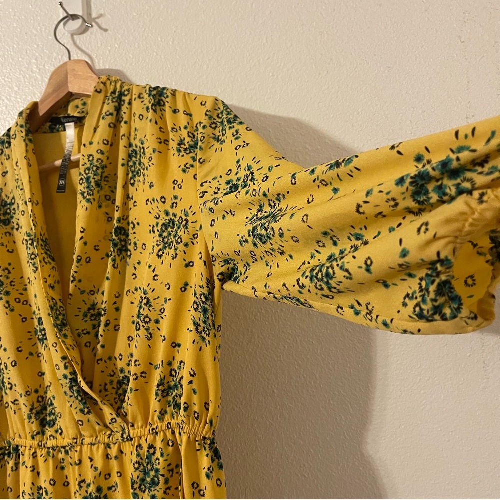 Kensie Women’s Dress Size Medium Yellow and Green Floral Midi Dress - Picture 5 of 13